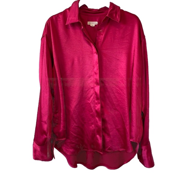 Women's Good American Washed Satin Weekend Shirt L / XL Love Potion Pink - Picture 1 of 14